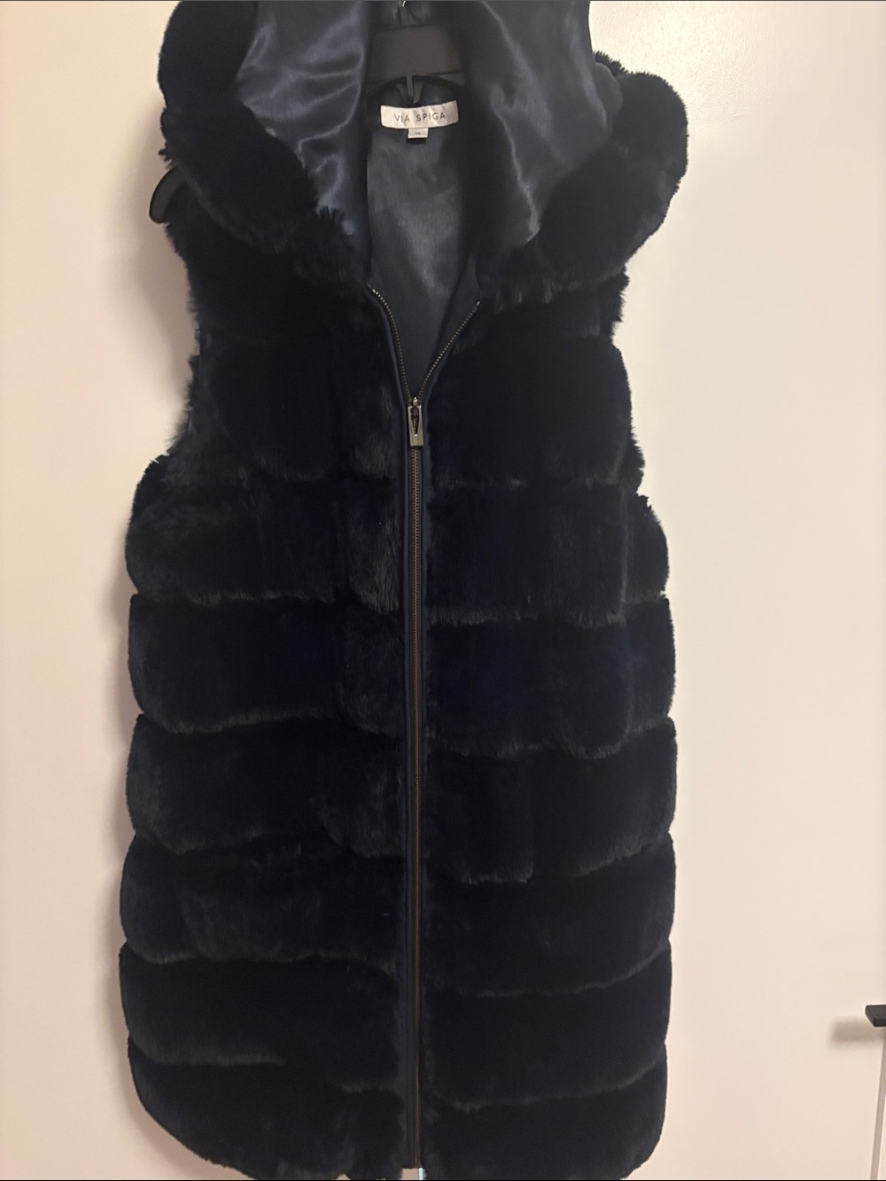 Via Spiga Dark Blue Faux Fur Hooded Vest